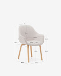 Silla Aleli de chenilla beige y patas de madera maciza de fresno con acabado natural