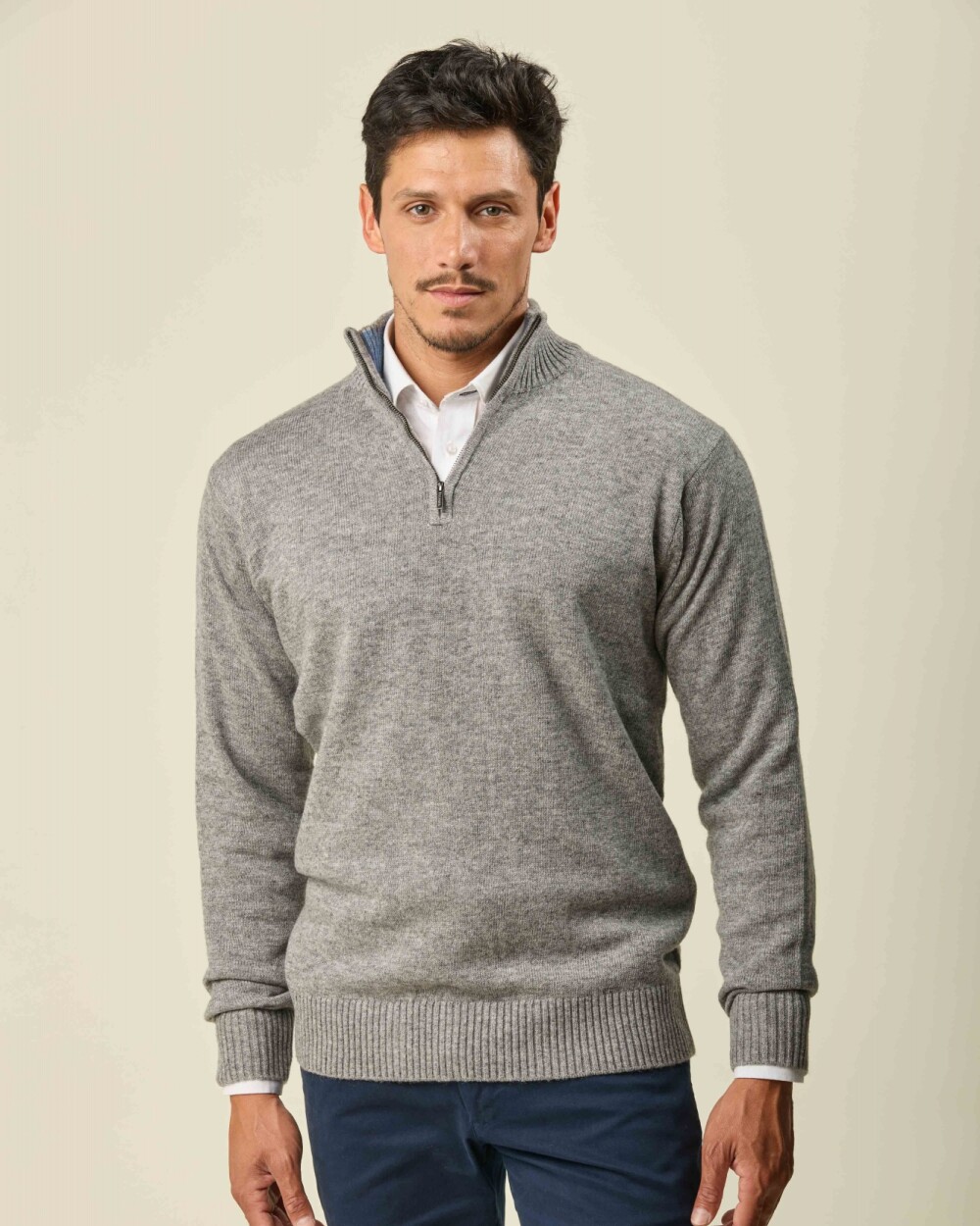 Buzo Lambswool Medio Cierre Gris Medio