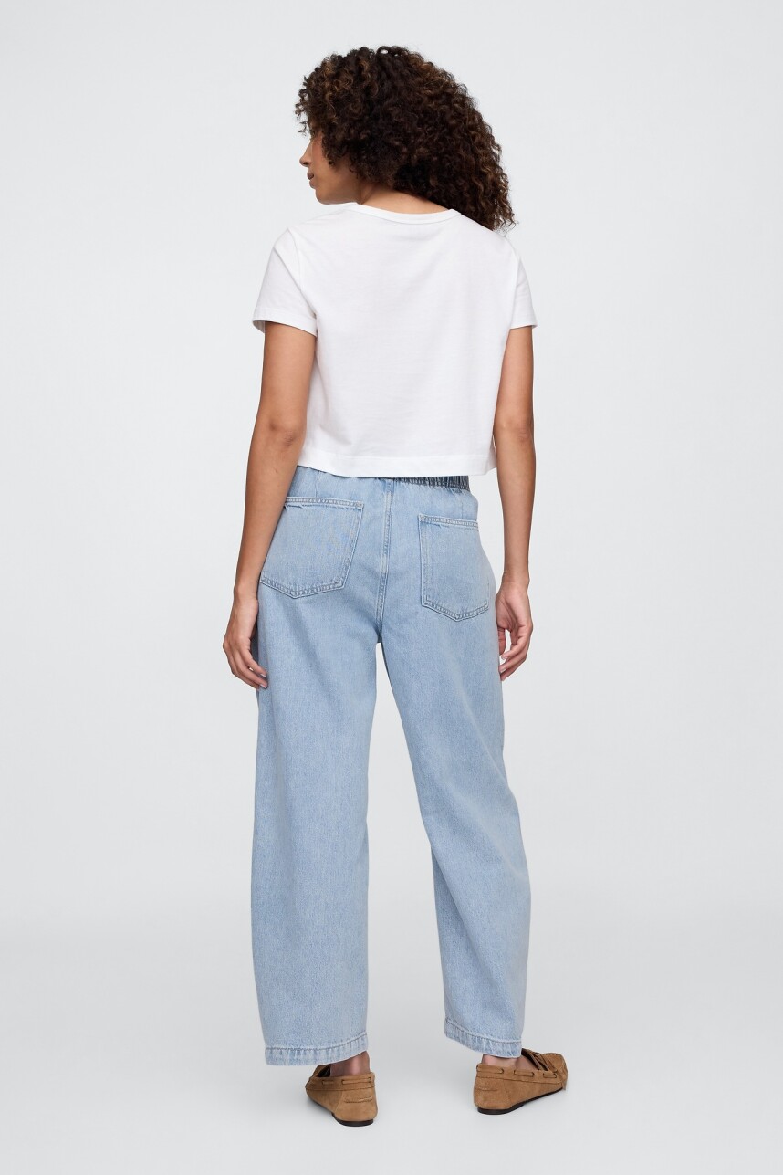 Jean Barrel Pull On Mujer Light Wash