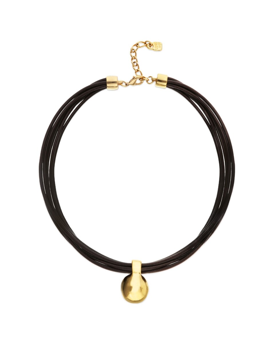 COLLAR DE CUERO CON BOLA GRANDE DE ALEACIÓN DE METALES BAÑADAS EN ORO 18K - Colgante 