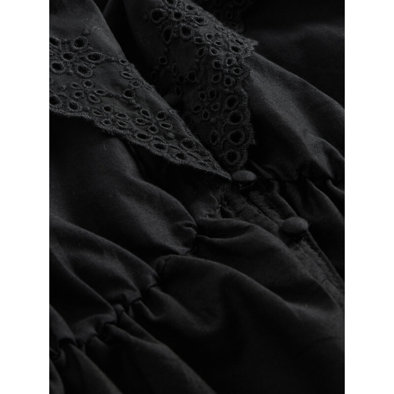 LS RUFFLE COLLAR TOP TRUE BLACK