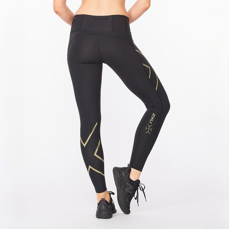Leggings Running Light Speed Mid-Rise Compression Mujer Black/gold Reflective