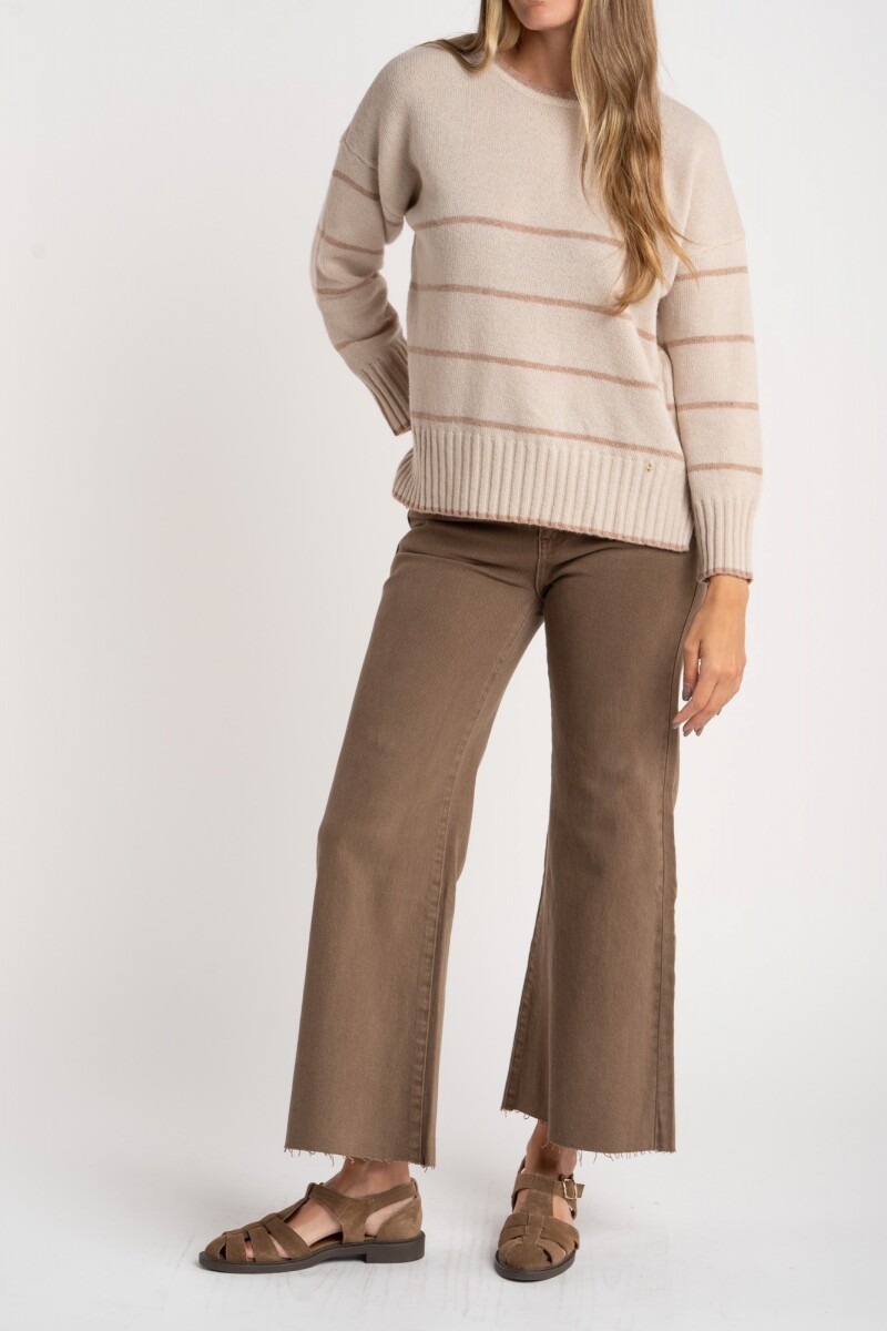 Sweater Rayado Lana Beige Melange