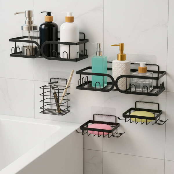 Set X5 Estante Organizador Baño Accesorio Jaboneras Adhesivo IMBACK Color Negro Set X5 Estante Organizador Baño Accesorio Jaboneras Adhesivo IMBACK Color Negro