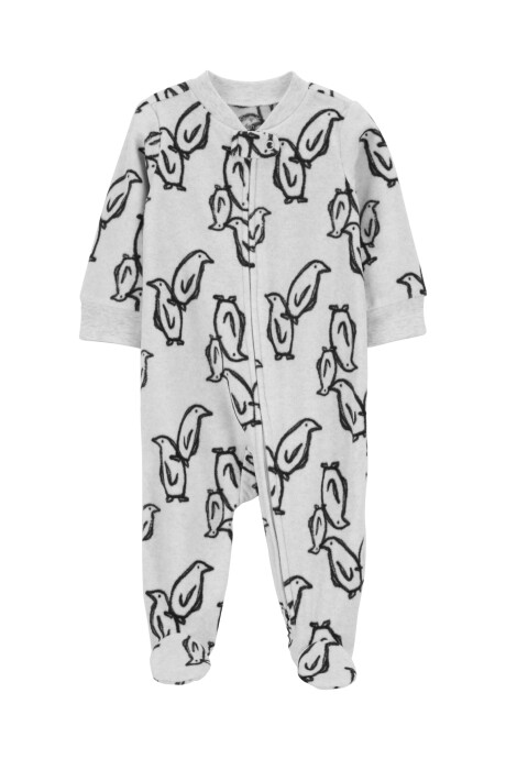 Pijama una pieza de micropolar, con pie, diseño pingüinos Sin color