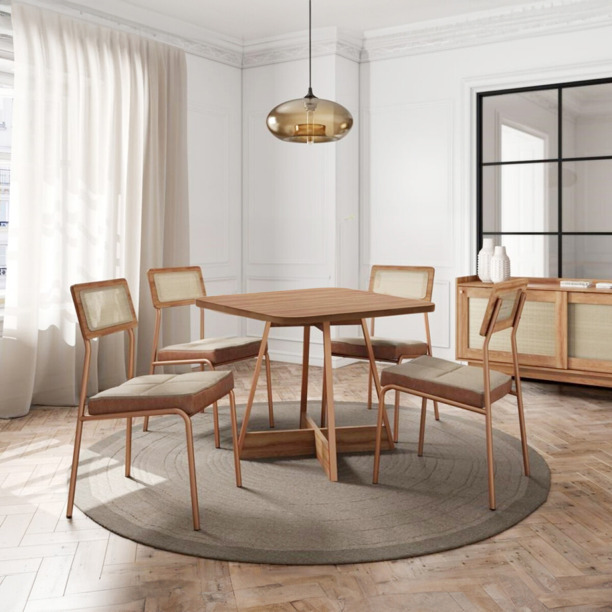Juego de comedor - Lux Atria Cuadrada - Marrón 