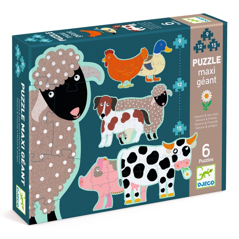 MAXIGEANT Puzzle X6 Maxi Geant 9, 12 Y 15 Pcs 3+ Djeco - Granja