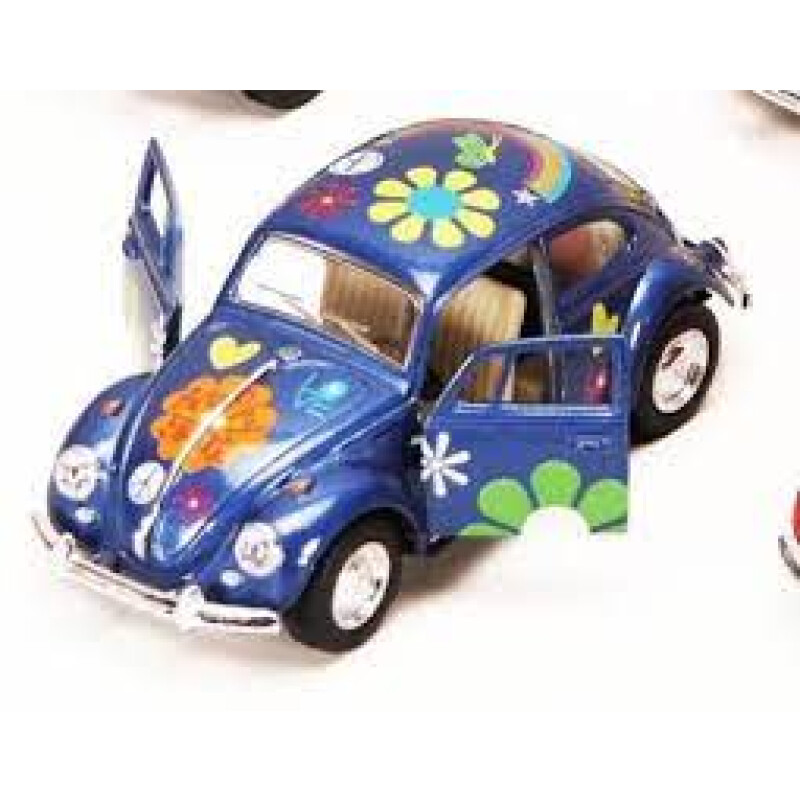 Volkswagen Beetle 1967 Pull Back Racer flores hippy amor paz puertas abiertas 1/32 Volkswagen Beetle 1967 Pull Back Racer flores hippy amor paz puertas abiertas 1/32