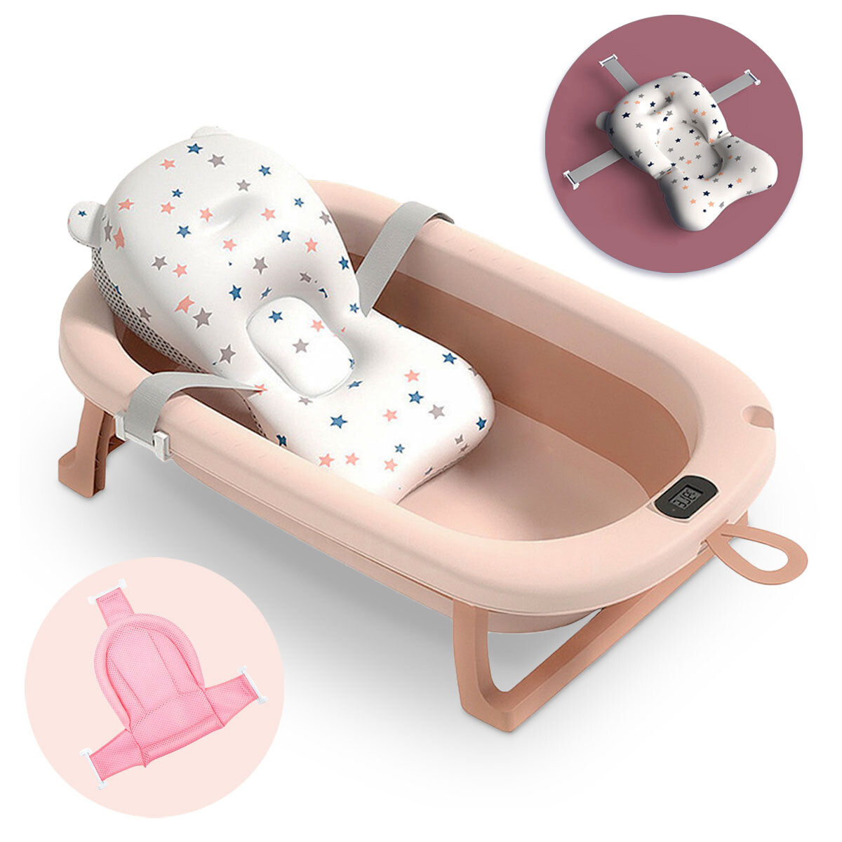 Set x 3 Bañito Bebé Plegable Control De Temperatura - Rosado 