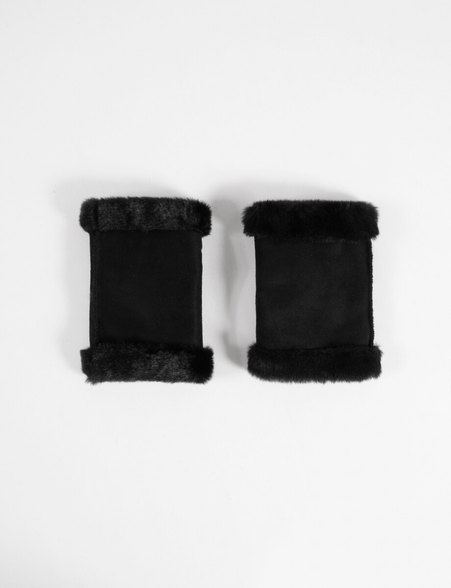 Mitones de suede con pelo - negro 