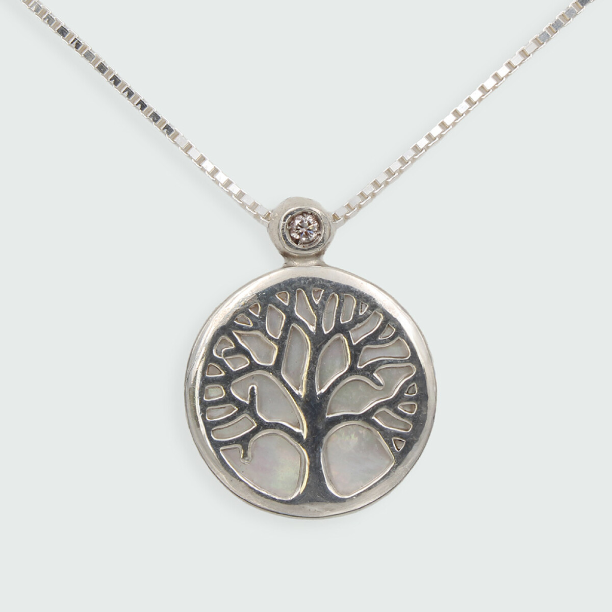 Colgante Arbol de la vida de MOON en plata con madre perla y brillante (incluye cadena) 