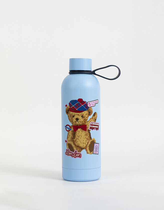 Accesorios Cocina Acero Botella Metálica Estampada - Azul Celeste