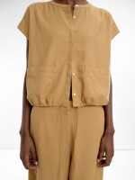 Camisa Manga Corta De Lino camel