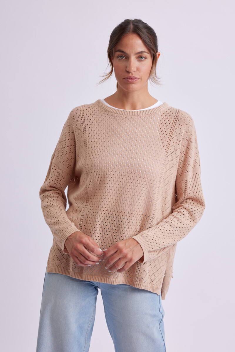 Buzo punto fantasía Beige