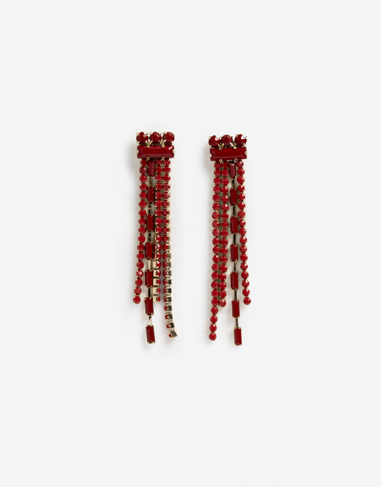 Aros Colgantes Largos Strass Aros Largos Strass - Rojo Medio