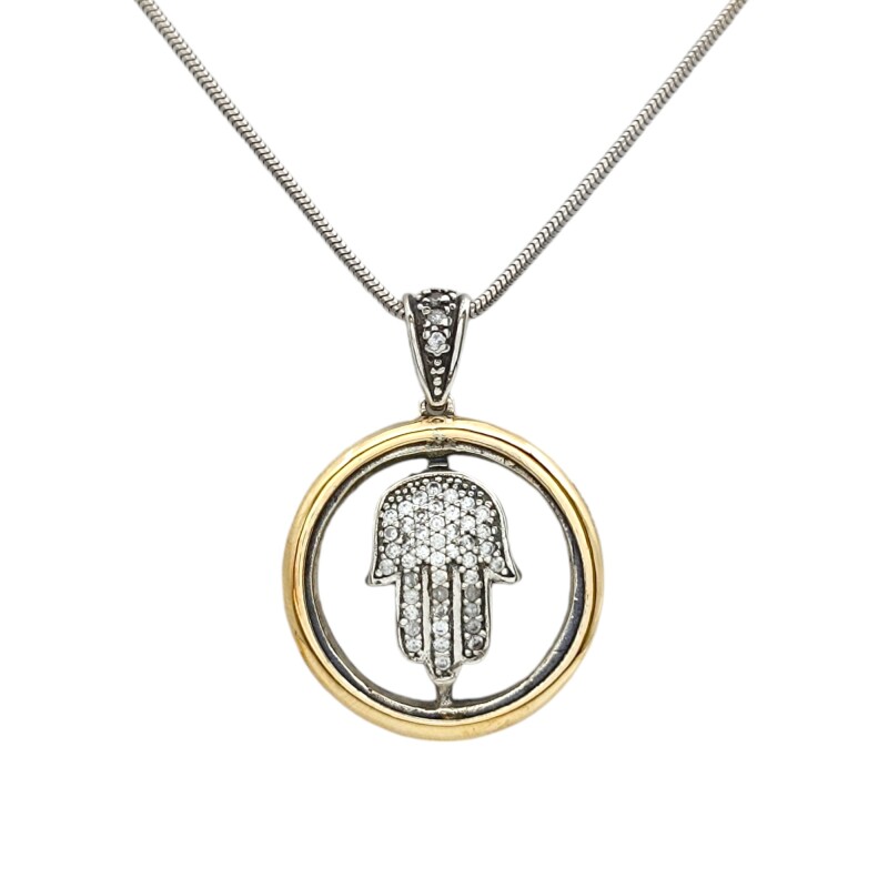 Dije Mano de Fátima-Plata 925 y Oro-Piedra Zirconia-CP5132 conpiedra