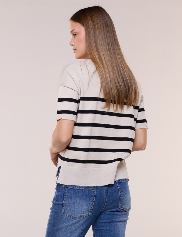 Buzo Tejido Manga Corta Lineas BEIGE