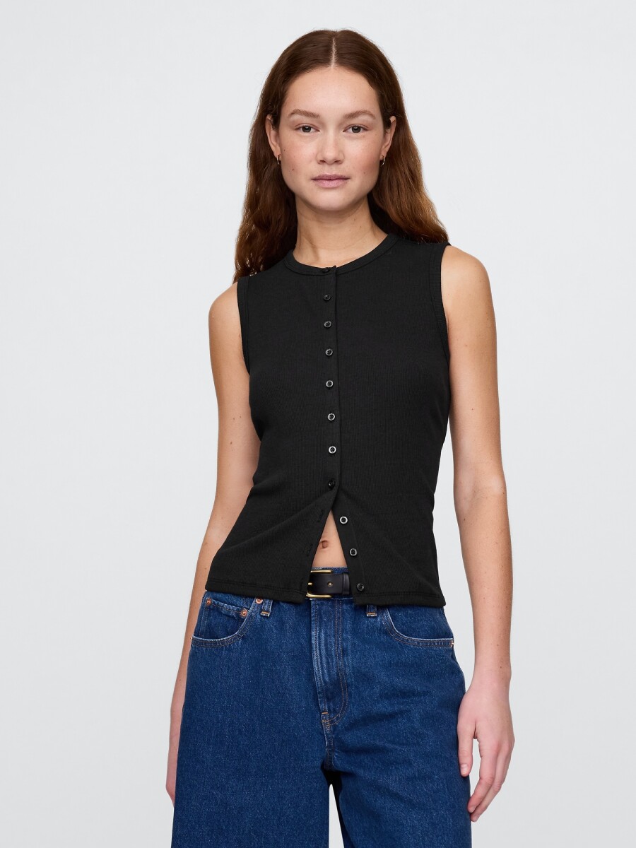 Musculosa Con Botones Rib Mujer - Black 