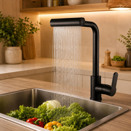 Grifo Monocomando Giratoria 4 Chorros Para Cocina Negro