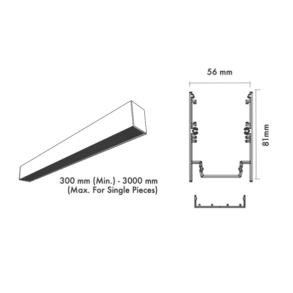 Lum. adosar/susp LEHMAN 56 negra 1200mm 32W 4000K MN1602