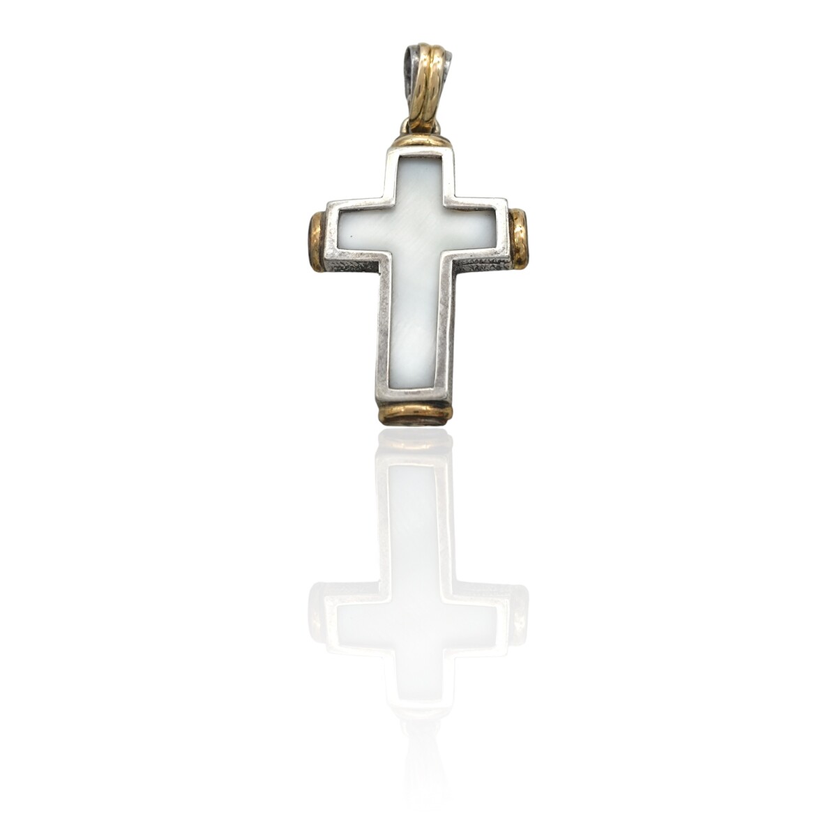 Dije Cruz-Plata 925 y Oro-Con Piedra Nacar-CP5198 - conpiedra 