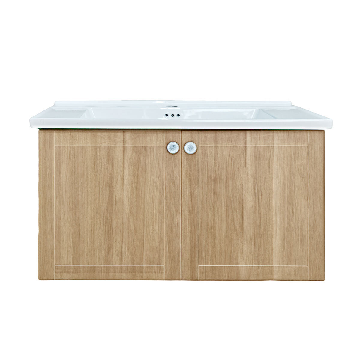 Mueble Baño En Mdf 80X50X45 Roble Claro - Incluye Bacha C/Perf Para Griferia 