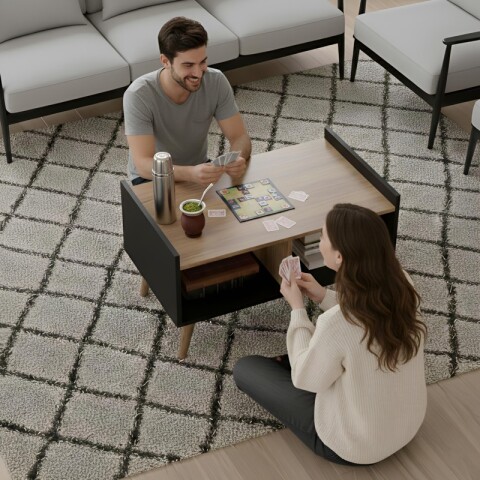 Mesa de Centro Escandinava Retro con Patas - MDP 15mm - Negro / Miel Mesa de Centro Escandinava Retro con Patas - MDP 15mm - Negro / Miel