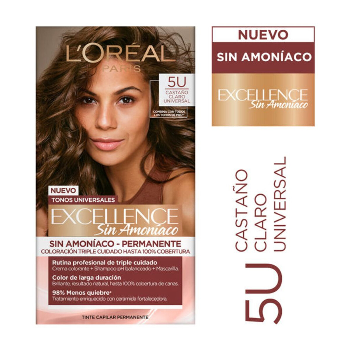 Tinta L'Oréal Paris Excellence Sin Amoníaco 5U Castaño Claro Universal 