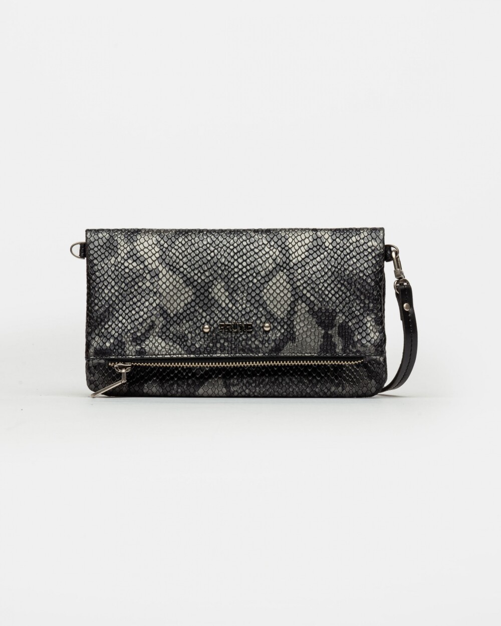 Mini Bag Honey En Cuero Snake Print Metalizado Gris