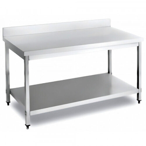 Mesa de Trabajo Inox Perpetua 1.8 m. con respaldo sanitario y estante inferior Mesa de Trabajo Inox Perpetua 1.8 m. con respaldo sanitario y estante inferior