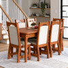 JUEGO DE COMEDOR DRESDEN 6 SILLAS NOGAL TAPIZADAS LINO BLANCO 160X0.80 TELA FOCCUS Juego De Comedor Dresden 6 Sillas Nogal Tapizadas Lino Blanco 160x0.80 Tela Foccus