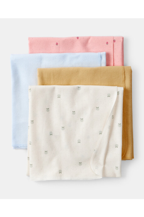 Pack cuatro mantas recibidoras de algodón, diseño frutas Pack cuatro mantas recibidoras de algodón, diseño frutas