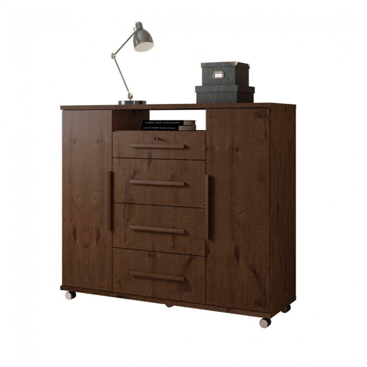 Cómoda Zapatera Versatil 2 Puertas 4 Cajones - Oscuro 