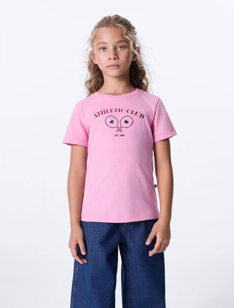 CAMISETA BÁSICA INFANTIL CON ESTAMPA ROSADO