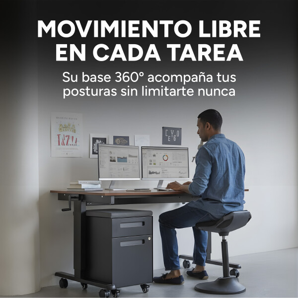 Taburete Banco Ergonómico Ajustable 360° HYBRICHAIR FLOW V2 Color Negro