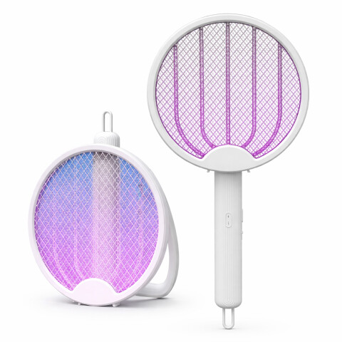 Raqueta Eléctrica Mata Mosquitos Insectos Recargable 2 En 1 Color Blanco