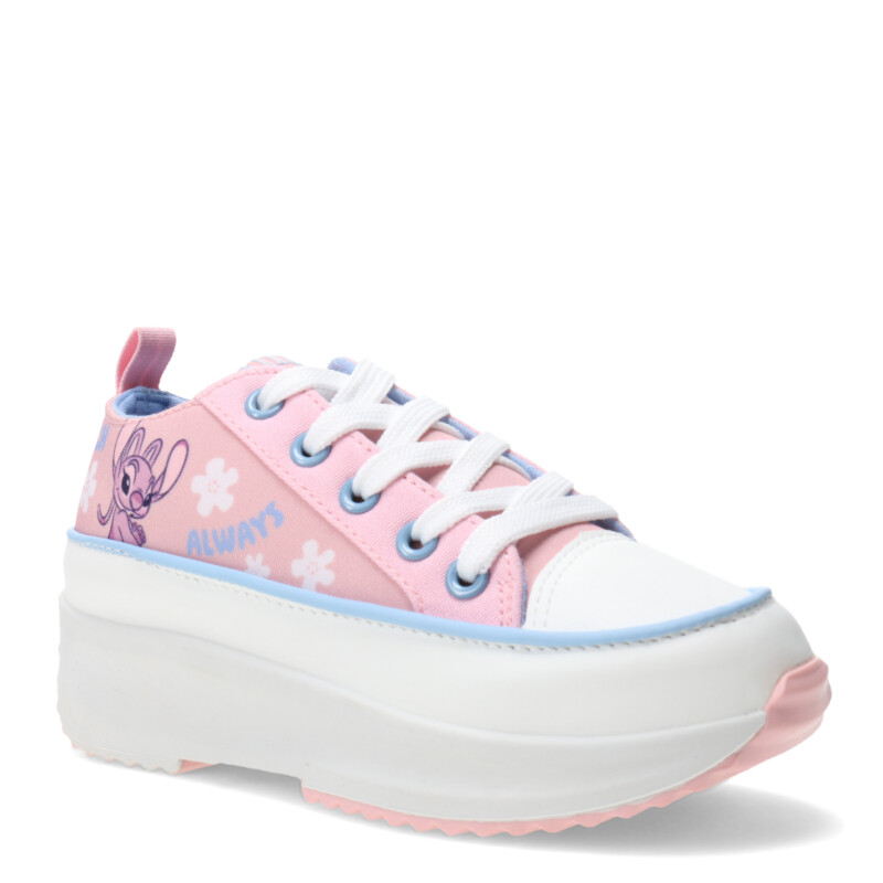 Championes Infantiles Disney Canvas STITCH Plataforma Rosado - Celeste - Blanco