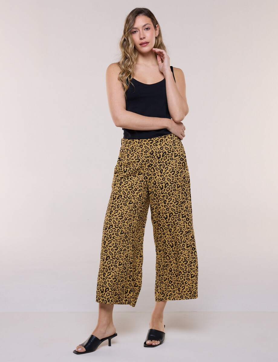 Pantalón Crop Fluido - Mostaza/multi 
