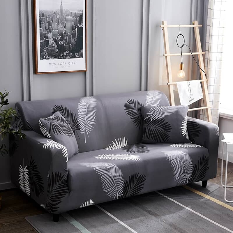 Funda Sillón 1 Cuerpo Estampada Hojas grises 2