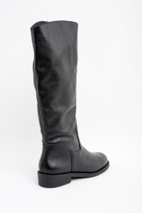 Bota Caña Alta Cuero Negro