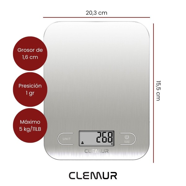 Balanza Digital de Cocina IMBACK – Precisión 1g a 5kg, Acero Inoxidable Color Plateado Balanza Digital de Cocina IMBACK – Precisión 1g a 5kg, Acero Inoxidable Color Plateado
