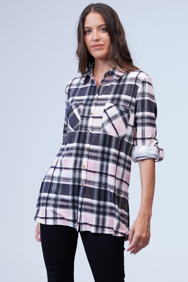 Camisa Soft Cuadros NEGRO/ROSA