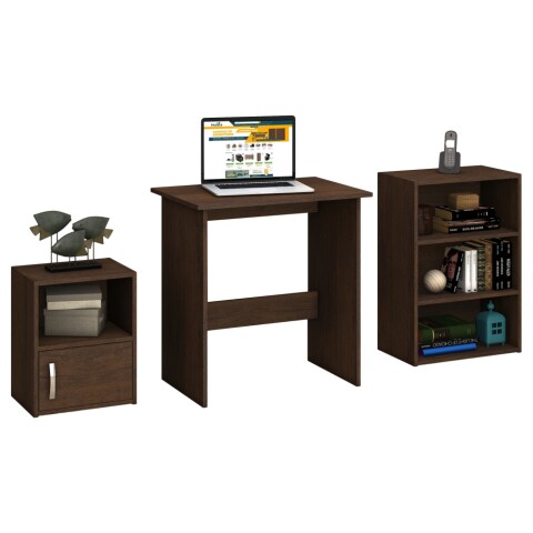 Kit de escritorio con mesa auxiliar y repisa Marrón