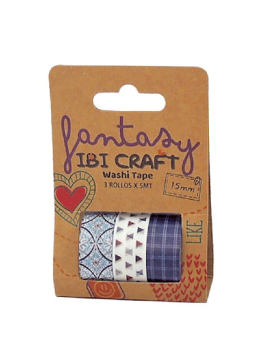 Cinta washi 1,5 cm. x 5 mts paquete x 3 - AZUL 