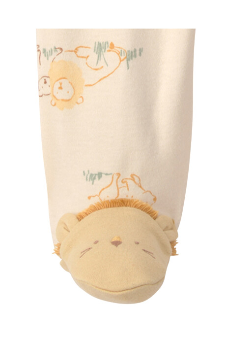 Pijama una pieza de algodón, con pie, crema, diseño leones Pijama una pieza de algodón, con pie, crema, diseño leones