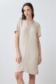 Vestido de lino con pespuntes en contraste beige melange