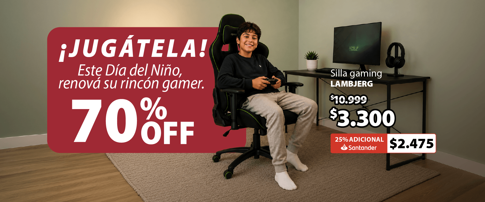 Silla Gaming 70% OFF + 25% EXTRA con Santander