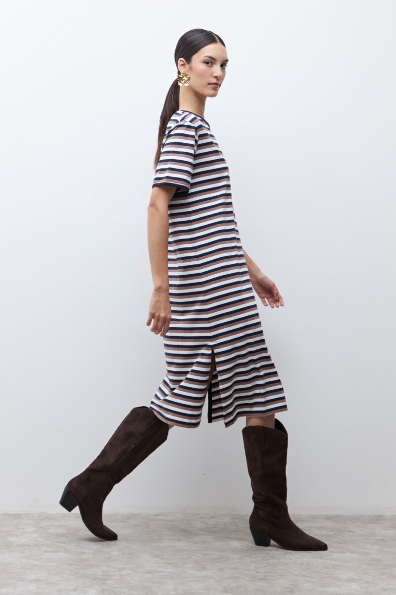 Vestido rayado manga corta azul marino