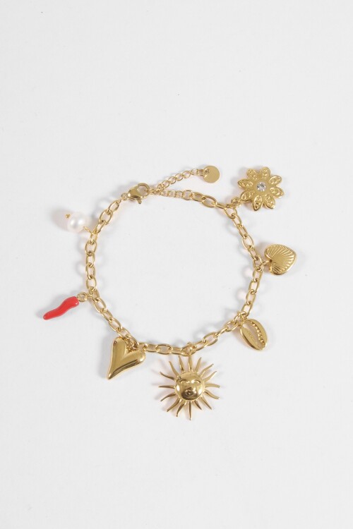 Pulsera dijes sol chilly acero dorado