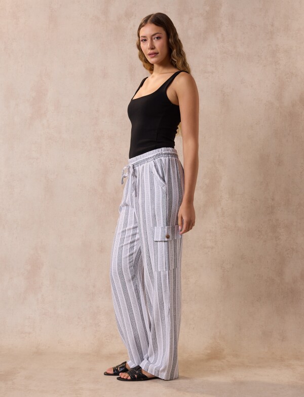 Pantalon Cargo Lino BLANCO/NEGRO